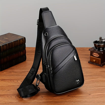 MOEPEQDAISHU Men's Synthetic Leather Crossbody Bag - Adjustable Strap, Multiple Compartments, Casual Style, Black, Perfect for Daily Commute, Casual Crossbody Bag | Modern Men's Bag | Textured Finish, Purse Crossbody