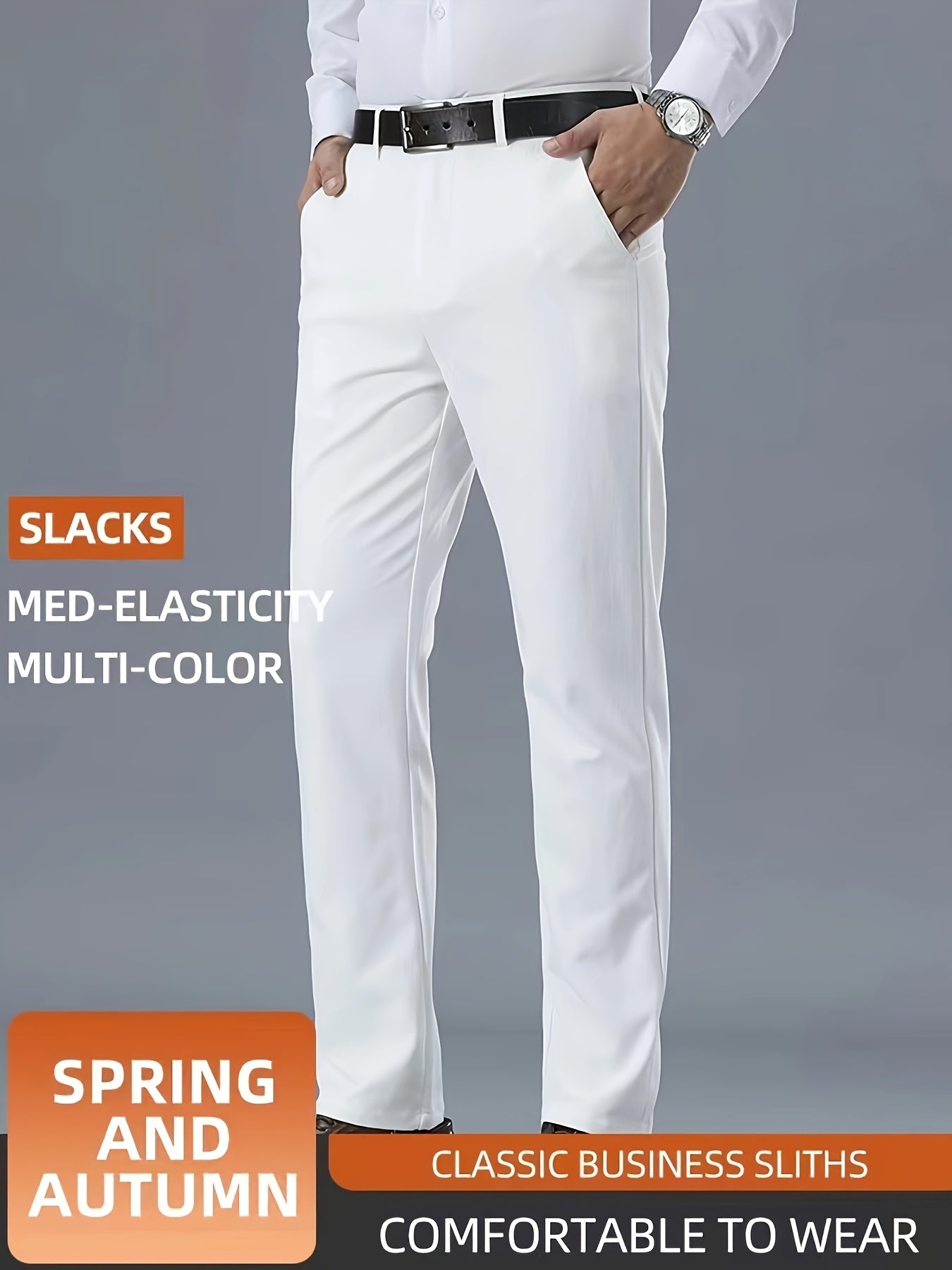 Men's Casual Solid Color Dress Pants - Polyester Blend, Woven, Regular Fit, All-Season Comfort, Adult Suit Pants
