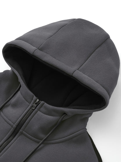 Men'S Casual Hoodie Set for Autumn And Winter, Featuring a Hooded Sweatshirt And a Sporty Cardigan in a Patchwork Design.