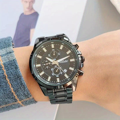 CRRJU Fashion Men's Watch, Business Solid Stainless Steel Multifunctional Chronograph Watch