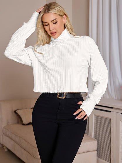 Women'S High Neck Knit Turtleneck T-Shirt, Solid Color Polyester 95% Spandex 5% Blend, Short Length, Fall/Winter Collection, 210g/m² Knit Fabric