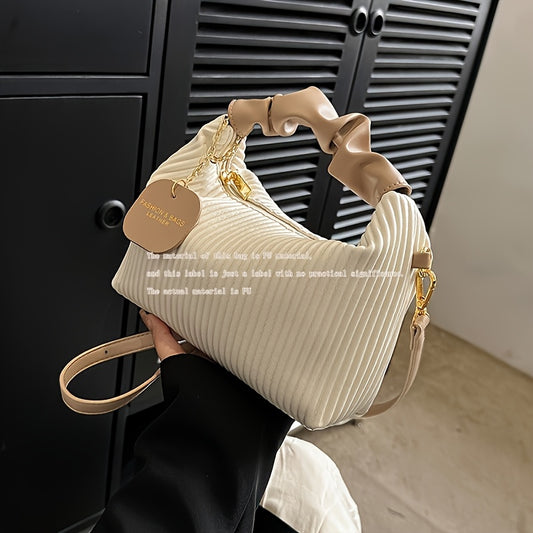 Stylish Simple Pleated Handbag PU Material Evening Party Women's Bag