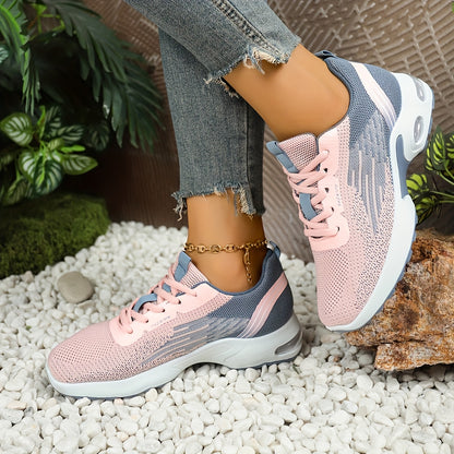 Breathable Mesh Women's Sneakers - Lightweight Soft Sole Lace-Up Low-Top Shoes with Cushioned PVC Sole for Running, Gym, Work & Travel - All-Season Comfort in Black, White, Light Blue, Pink, Grey, Ladies Sneakers, Gym Footwea