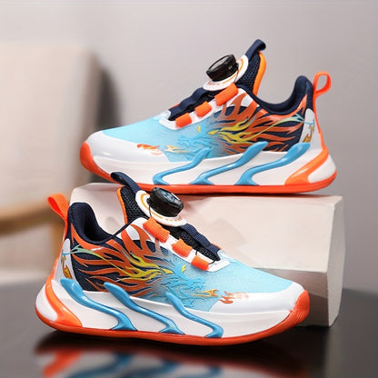 2025 Spring Autumn New Boys Running Shoes, Low Top Fabric Upper, EVA Sole, Fabric Insole, Striped Pattern, Rotary Buckle Closure, Breathable, for Boys, Middle School Students, Small and Medium Size