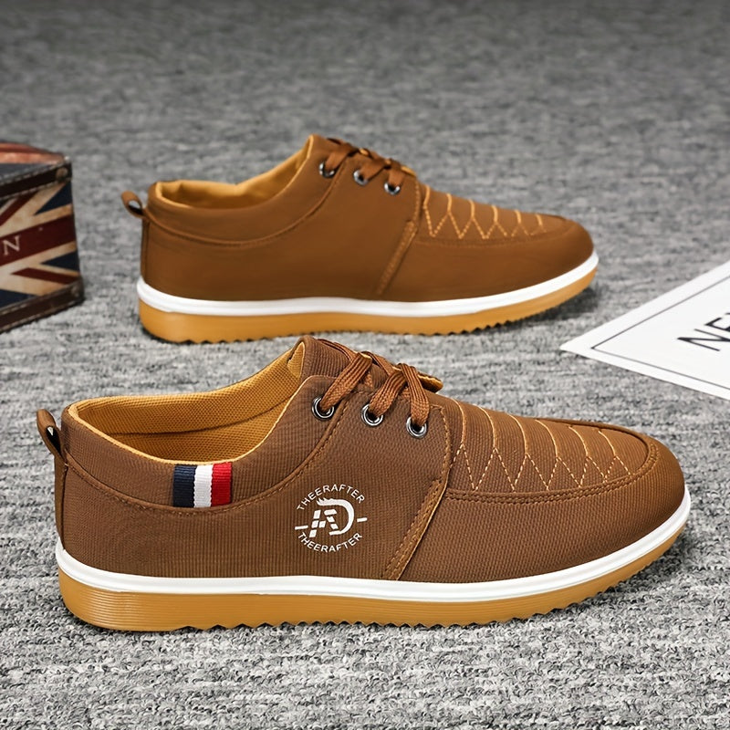 Men's Solid Color Classic Canvas Shoes, Comfy Non Slip Casual Business Style Lace Up Walking Shoes For Men's Outdoor Activities
