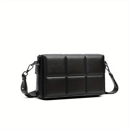 caivektine Men's Stylish Black Crossbody Bag - Adjustable Strap, Quilted Grid Design, Casual Business Shoulder Bag for Everyday Outings, Casual Business Bag | Sleek Modern Bag | Adjustable Strap Bag, Small Crossbody Bag