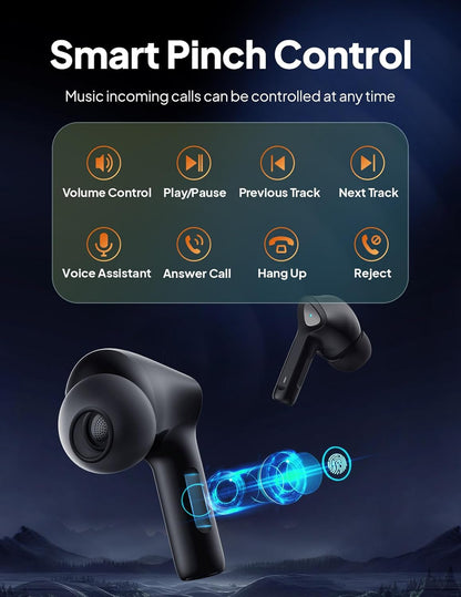 Wireless Earbuds Bluetooth V5.3 Headphones 50H Playback Deep Bass Stereo Ear Buds with LED Power Display Charging Case IPX7 Waterproof Earphones with Mic Headset for Laptop Pad Android/Ios Phones