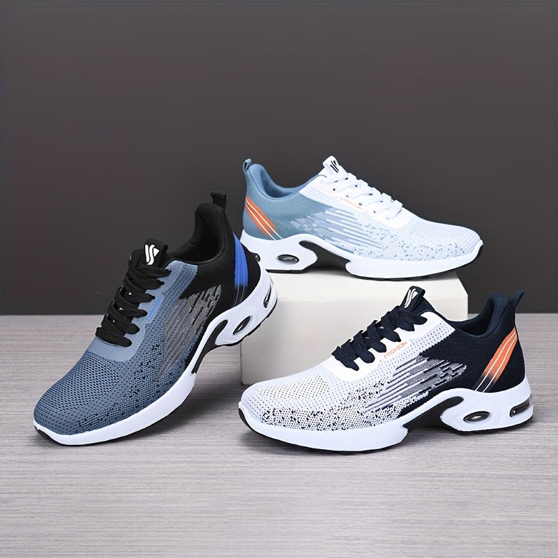 All-Season Breathable Knit Men'S Shoes with Cushioning Air Cushion for Sports, Lightweight And Soft Elastic Running Fitness Shoes, Versatile for Daily Commuting, Lace-Up, Low Top, Fabric Upper, Fabric Inner, PVC Sole, Fabric