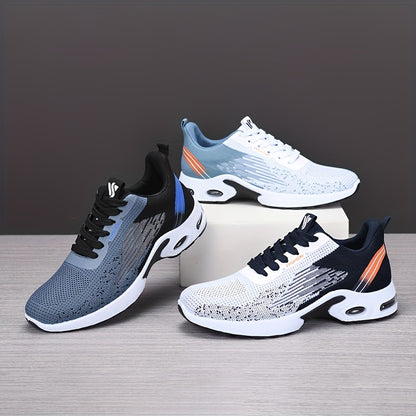 All-Season Breathable Knit Men'S Shoes with Cushioning Air Cushion for Sports, Lightweight And Soft Elastic Running Fitness Shoes, Versatile for Daily Commuting, Lace-Up, Low Top, Fabric Upper, Fabric Inner, PVC Sole, Fabric