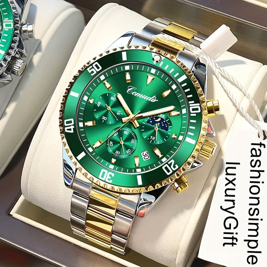 1pc New Fashion Stainless Steel Luxury Quartz Watch, High-end, Casual, Round Dial, Multi-scale, Night Light, Date Display, with Birthday, Holiday, Anniversary, for Men, Travel, Party