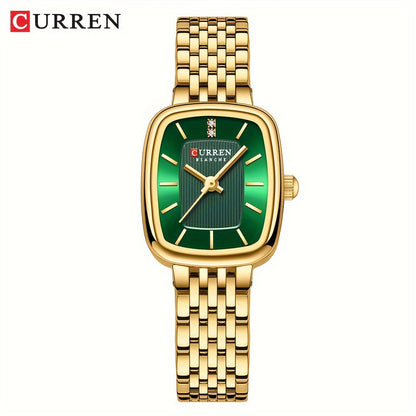 CURREN Women's Watch Original Brand Stainless Steel Strap New Square Subdial Fashionable Casual Business Quartz Analog