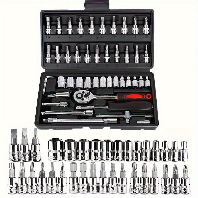 Multifunctional Integrated-Piece and 216pcs Car Repair Set, Suitable, Bicycles, Motorcycles Manual Wrench Socket Set, All-in-One Integrated Solution WY46&216-H4-0510-14