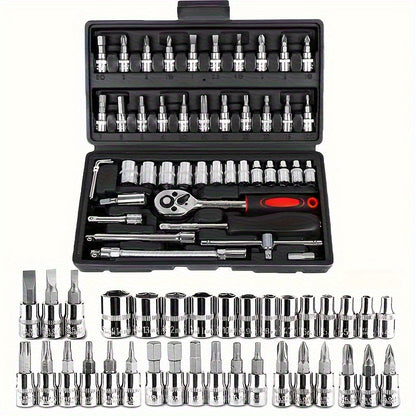 Multifunctional Integrated-Piece and 216pcs Car Repair Set, Suitable, Bicycles, Motorcycles Manual Wrench Socket Set, All-in-One Integrated Solution WY46&216-H4-0510-14