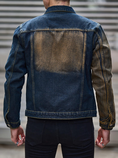 Men'S Basic Denim Jacket, Cotton Blend, Lapel Collar, Non-Stretch, Solid Color, Regular Sleeve, Long Sleeve, Skinny Fit, Woven, with Pockets, Single Breasted Placket for Casual Outerwear