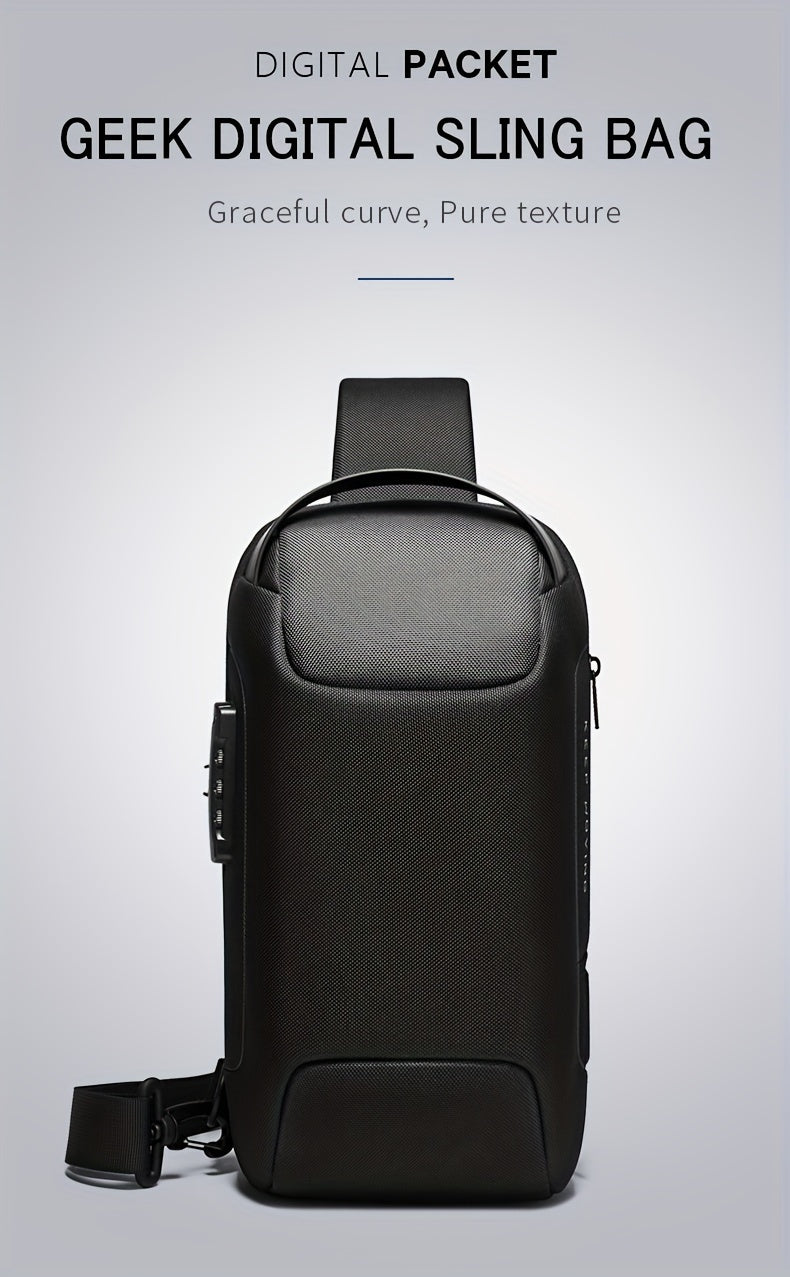 Oxford Fabric Waist Bag with USB Charging & Combination Lock - Sleek Black Crossbody for Men & Women, Ideal for Outdoor Activities & Motorcycle Riding, Perfect Valentine's or Father's Gift, Motorcycle Bag