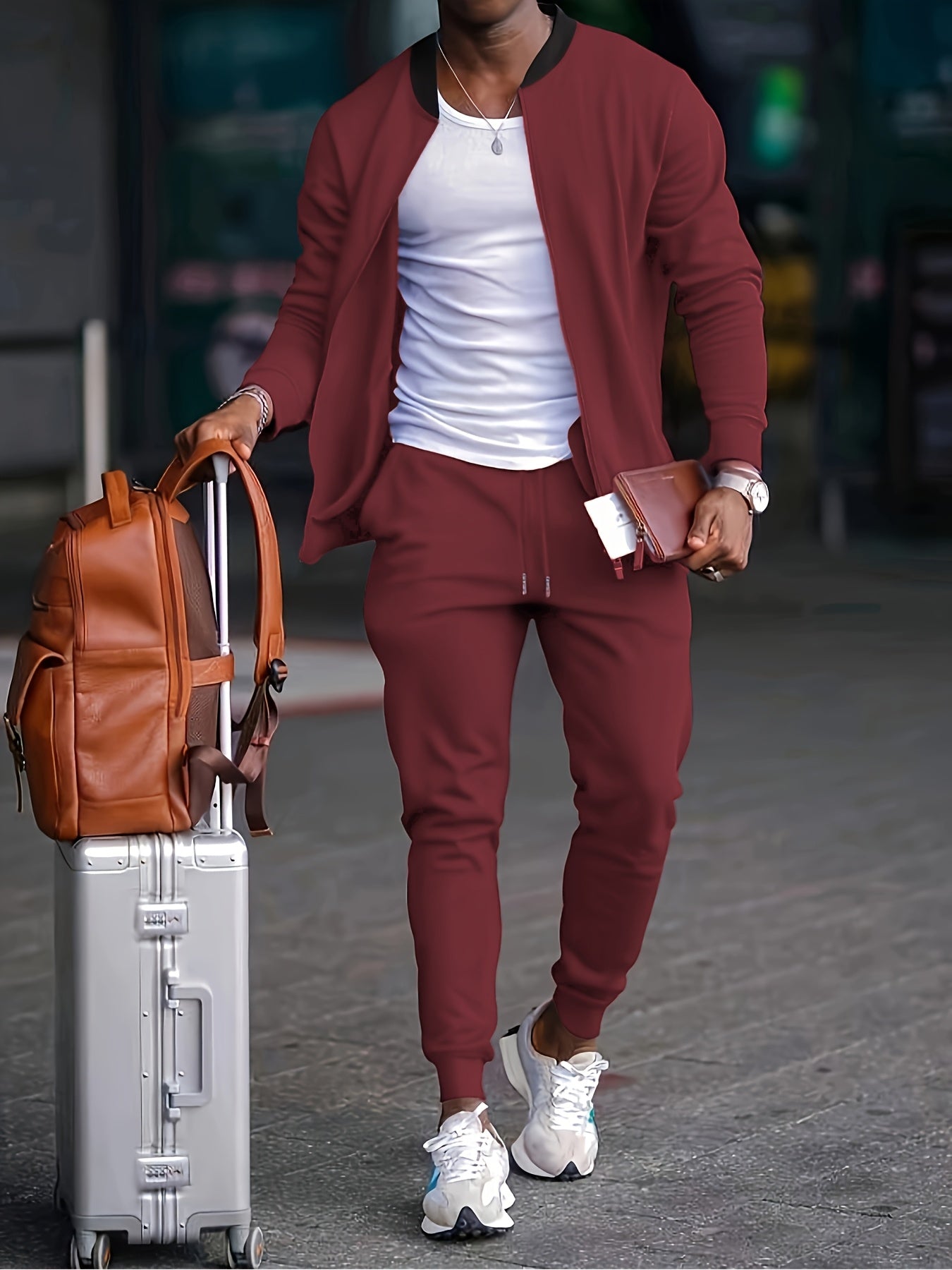 Spring and Autumn Men's Casual Sport Solid Color Suit
