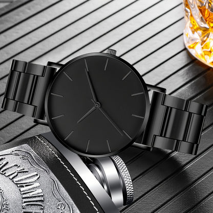 2pcs set, Men's fashionable quartz watch combination package, round dial display, stainless steel strap, zinc alloy case & hands, stylish casual simple business style, especially suitable as Father's Day, Valentine's Day, Ram