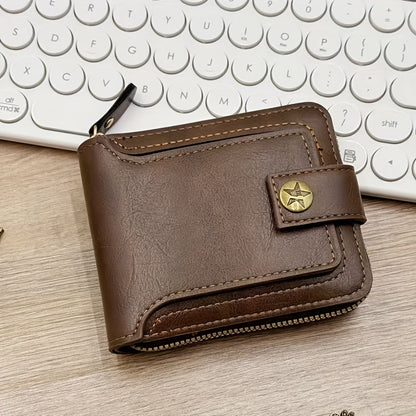 Men's Sleek Faux Leather Wallet with Tree Pattern - Compact Zippered Credit Card Holder & Coin Purse, Light Brown