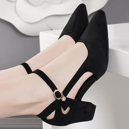 Chic Women's Summer Shoes - Pointed Toe, Chunky Heel with Crystal Accents, Faux Cover & Velvet Lining