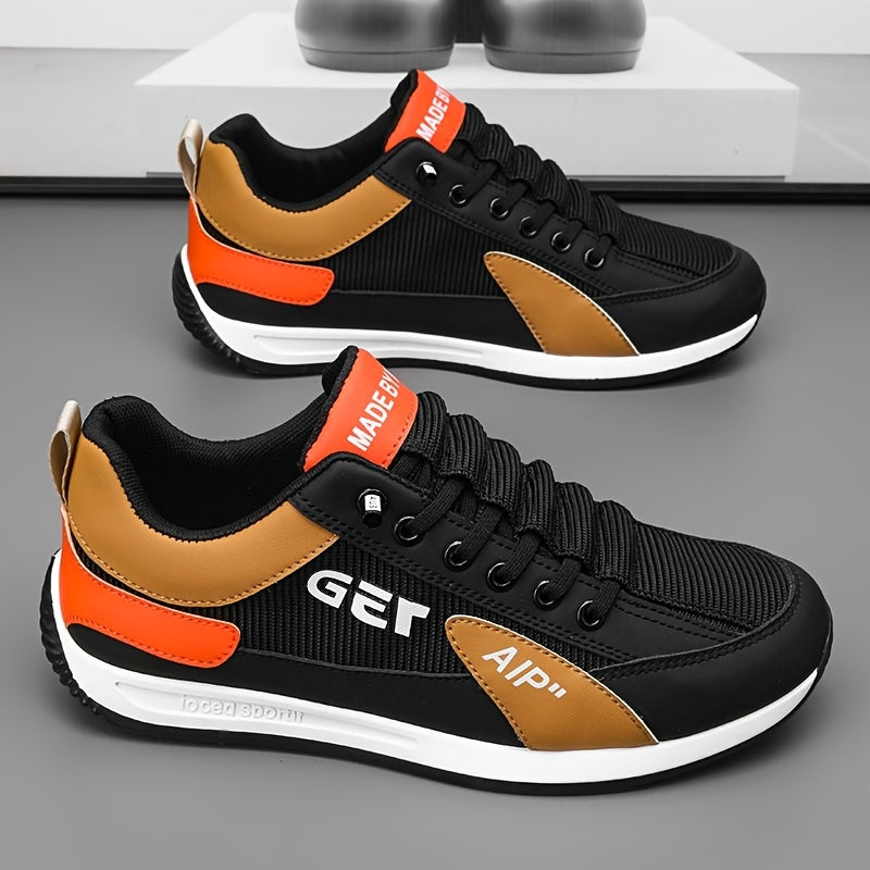 1 Pair Men's Breathable Low-Top Casual Sneakers - White & Black PU Upper with Rubber Sole, Lightweight Walking Shoes for Spring Summer Fall, Lace-Up Design & Fabric Lining, Spring Summer Footwear, Comfortable Fabric Lining