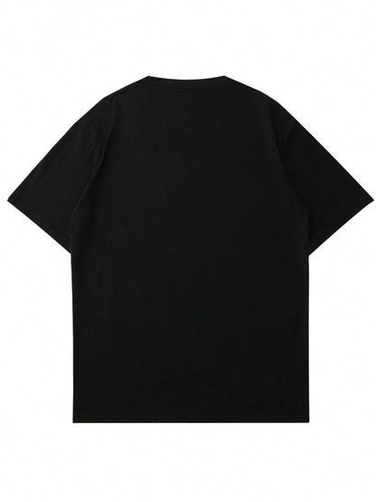 Men's Casual V-Neck T-Shirt with Bold Head Graphic Print - White & Black Contrast Design, Breathable Regular Fit Short Sleeve Tee for Spring Summer Casual Wear, Quality Fabric Shirt