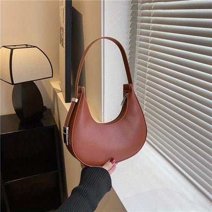 1pc Trendy Crescent Moon Shoulder Bag for Women - Large Capacity, Casual Underarm Purse in Black/Brown/White/Beige, with Polyester Lining, Zip Closure, Perfect for Commuting & Everyday Use, Crossbody Purse, Minimalist Handbag