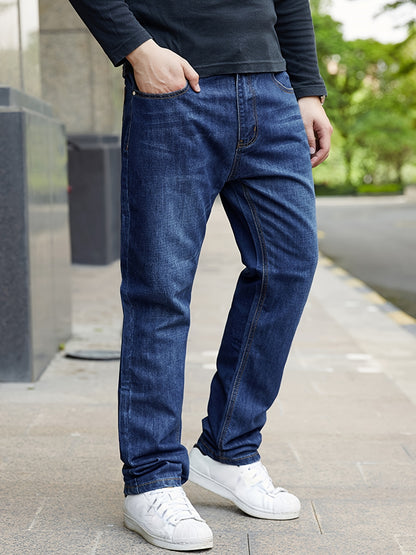 Large Size Men's Jeans Elastic Straight Long Pants Comfortable Casual Long Pants Simple And Versatile Men's Business Pants