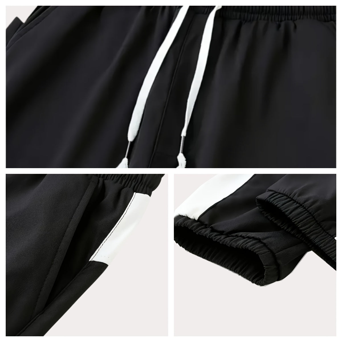 Unisex Sportswear Set for Spring And Autumn, Featuring a Zip-Up Jacket with a Stand Collar And Striped Long Pants in Black And White, a Stylish Outfit That Makes a Great Gift, Sweat-Resistant, Hand Wash Only, Workout Accessor