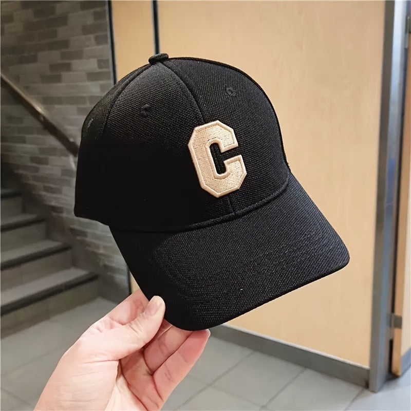 3pcs Unisex Baseball Caps with Embroidered 'C' Logo - Adjustable Snapback,, Breathable Mesh Back for Outdoor Sports, Travel & Valentine's Day (Black/Beige/White), Baseball Hat, Casual Headwear, Stylish Headgear, Sleek Cap Des