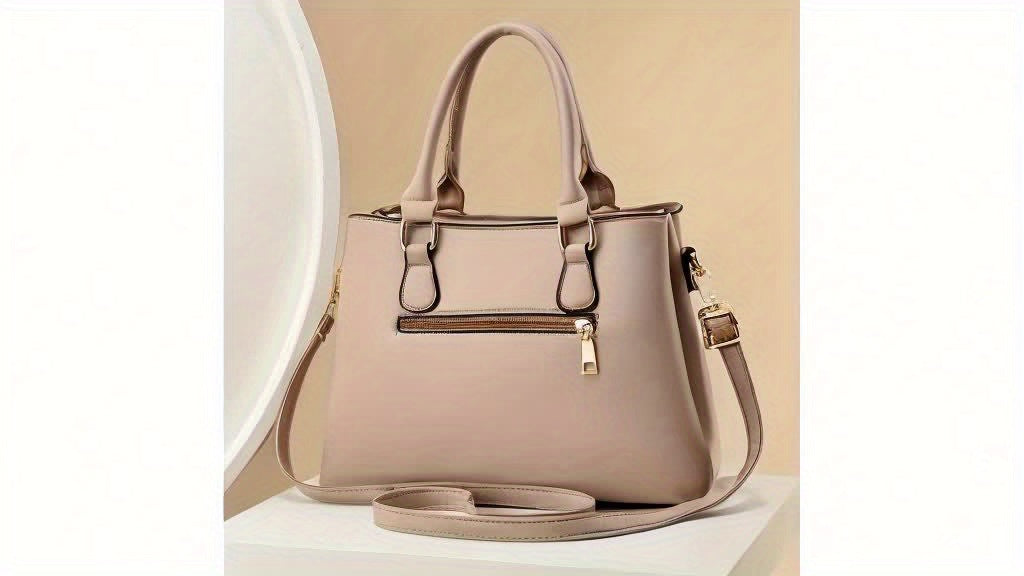 Chic Wo 's Handbag with Large Capacity - Fashionable Plaid Design, Triple-Layer Pockets, Zip Closure - Available in Khaki, Green, Black
