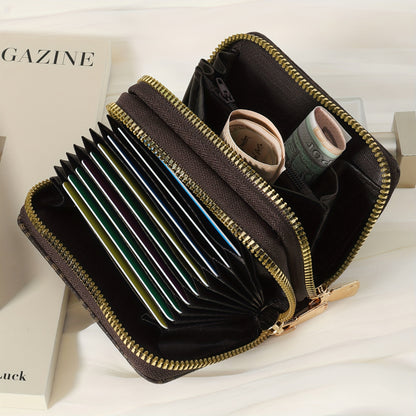 New Retro Printed Women's Minimalist Short Wallet With Double Zippers Around, Fashionable Coin Wallet, Credit Card Storage Bag, Simple And Casual Multi Card Holder