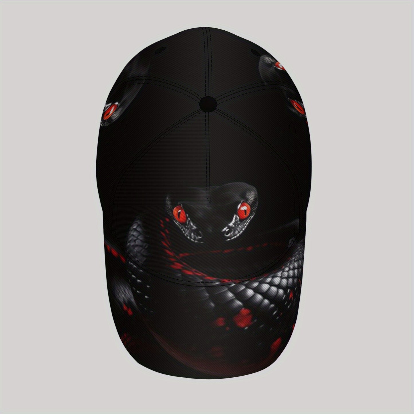 CUTEHSJ Men's Punk Rock Baseball Cap - Lightweight Adjustable Sun Hat with Red Snake Graphic, Black & Red Contrast Design for Beach, Fishing, Outdoor Activities & Vacation, Stylish Headgear