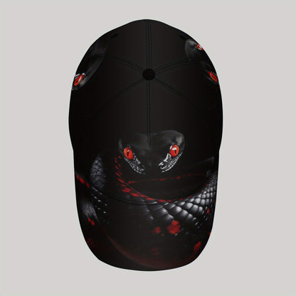 CUTEHSJ Men's Punk Rock Baseball Cap - Lightweight Adjustable Sun Hat with Red Snake Graphic, Black & Red Contrast Design for Beach, Fishing, Outdoor Activities & Vacation, Stylish Headgear