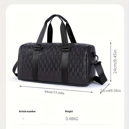 Unisex Hexagon Pattern Gym Duffel Bag - Large Capacity Fitness Travel Bag with Adjustable Shoulder Straps, Durable, Black for Yoga, Overnight Trips & Sports, Travel Luggage | Modern Fitness Bag | Sturdy Handles, Gym Accessori