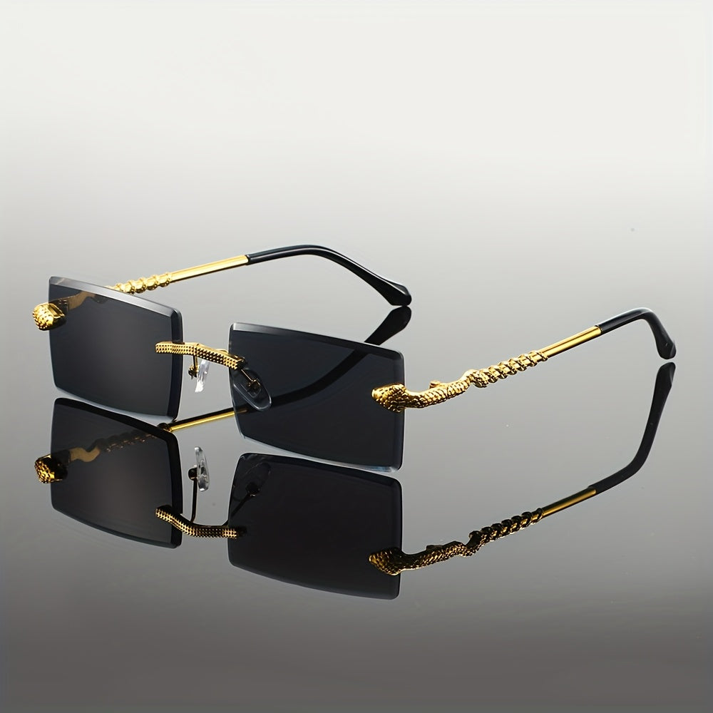 Stylish Unisex Frameless Fashion Glasses with PC Lens & Metal Frame - Rectangular Fashion Eyewear for Women & Men, Perfect for Weddings, Parties, Photography, Shopping, Party Accessories, Chic Eyewear, Elegant Design, Wedding