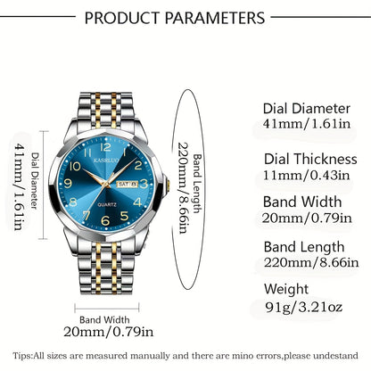 1pc Men'S Fashion Trend Business Sports Steel Band Double Date Quartz Watch - High Value Gift, Stainless Steel Strap, Round Dial with Date Display, Quartz Movement, Battery Powered, Date Display Watch | Stainless Steel Watchb