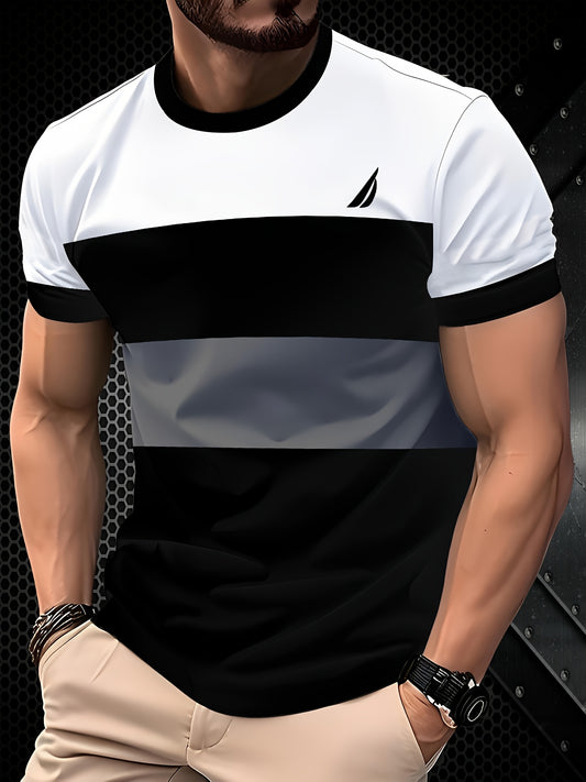 Men'S Stylish Casual T-Shirt - 100% Polyester, Crew Neck Short Sleeve, Machine Washable, Comfortable All-Season Wear | Smooth Texture Fabric