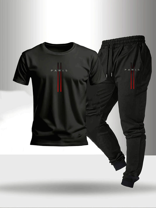 2pcs Set, Men'S Trendy And Fashionable Home Leisure Suit, Classic Round Neck T-Shirt, Drawstring Pants.