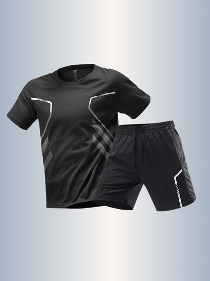 Men'S Lightweight Running Set - Breathable, Quick-Dry Athletic Wear with Zipper Pockets, Ideal for Outdoor Fitness & Training, Casual Sportswear|Casual Sportswear, Athletic Wear