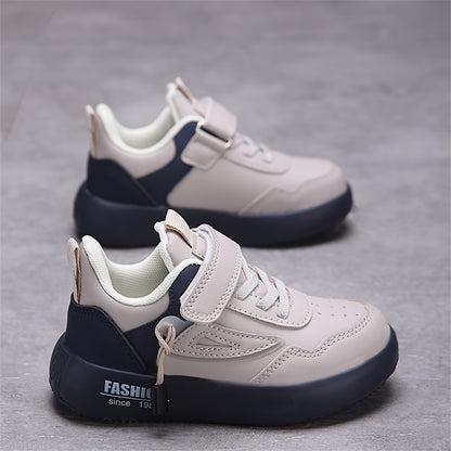 Boys' Lightweight EVA Soft Sole Sneakers with Closure - Breathable Fabric Lining, Low-Top Casual Shoes for Running, Hiking & Outdoor Activities, White & Navy Blue, Boy Sneakers, Running Footwear, Vintage Style, Durable Constr