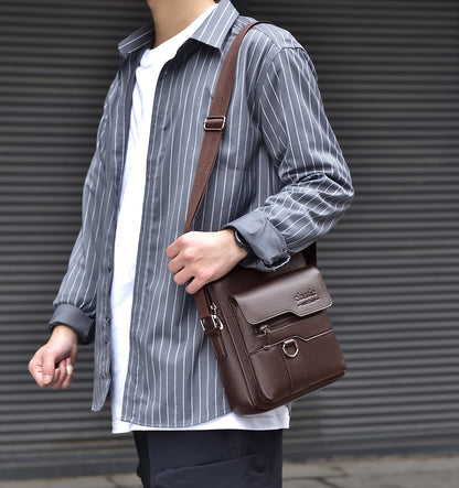 WEIXIER Men'S Set Shoulder Bag, Unisex Waist Postman Bag, Crossbody Chest Bag, Handbag, PU Fabric Multi-pocket, with Card Holder Wallet, Adjustable Detachable Shoulder Strap, Casual Commuting Bag Retro Business Texture Men'S