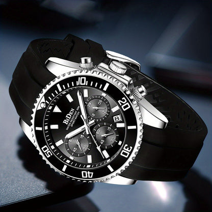 Men'S Sports Watch - Lightweight Silicone Strap with 6-Hand Chronograph, Analog Quarts Movement, 30M Water Resistant, Stopwatch, Calendar, Zinc Alloy Case, Electronic Drive, Non-Rechargeable Button Battery, Perfect for Casual