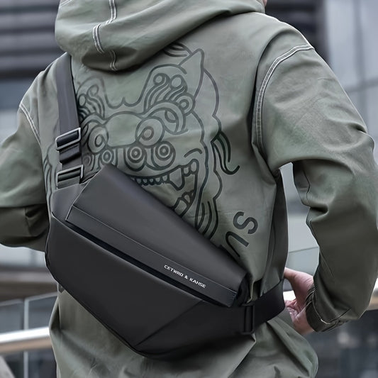 Men'S Sleek Black Crossbody Bag - Durable Oxford Material, Zippered Chest Bag with Adjustable Strap, Ideal for Commuting & Cycling, Trendy Shoulder Bag for Men, Cycling Bag|Trendy Shoulder Bag|Functional Design, Small Crossbo
