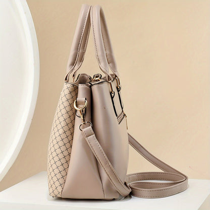 Chic Wo 's Handbag with Large Capacity - Fashionable Plaid Design, Triple-Layer Pockets, Zip Closure - Available in Khaki, Green, Black