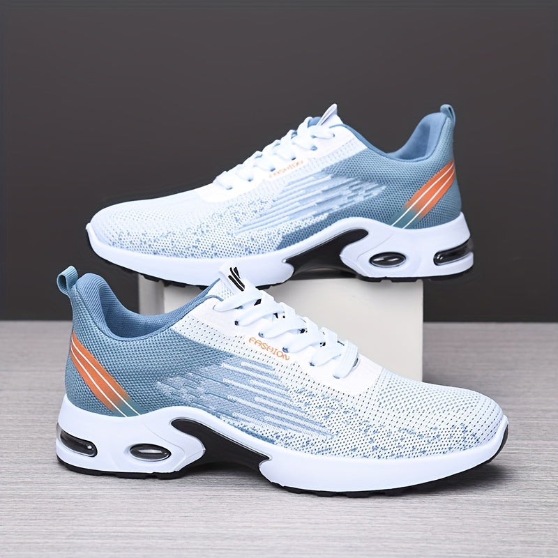 All-Season Breathable Knit Men'S Shoes with Cushioning Air Cushion for Sports, Lightweight And Soft Elastic Running Fitness Shoes, Versatile for Daily Commuting, Lace-Up, Low Top, Fabric Upper, Fabric Inner, PVC Sole, Fabric