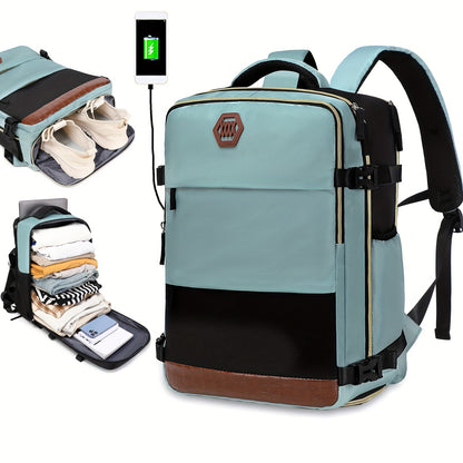 Large Capacity Women'S Travel Backpack with Shoe Compartment, Flight Approved Carry-On, Business Laptop Bag, Polyester Lined, Adjustable Strap, Zipper Closure, Solid White, USB Powered