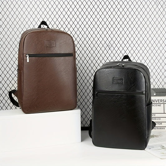 Men'S Lightweight Faux Leather Laptop Backpack - Stylish Black & Brown Design with Adjustable Straps, Tablet Compartment, and Multiple Zippers for School, Office, and Daily Commute, Backpack for School, Office Essentials Carr