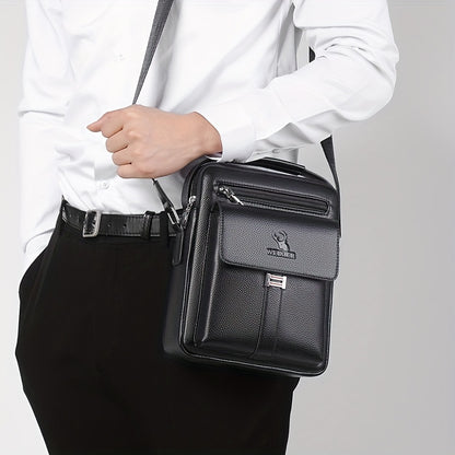 WEIXIER Men's Vintage Business Casual Adjustable Shoulder Bag - Black, Multiple Compartments, Zippered Pockets, Compact Design for Everyday Use, Everyday Shoulder Bag | Vintage Style Bag | Secure Zip Closure, Small Crossbody