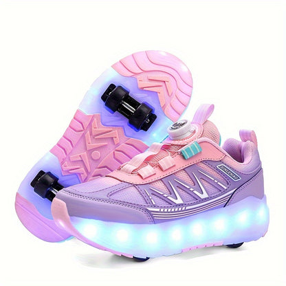 Children's pulley shoes for girls rechargeable glowing four-wheel removable sneakers with wheels
