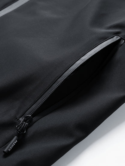 2pcs Men's Sporty Casual Jacket and Stretch Jogger Set, Spring/Autumn Fashion Hooded Jacket with Zipper Pockets, Windproof Outerwear and Black Stretch Joggers, Perfect for Outdoor Activities and Leisure Wear